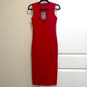 Sexy Deep V Plunge Neck Mid Length Maxi Dress, US 6